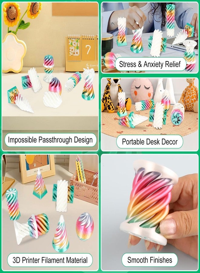 dikale 6 Packs Spiral Cone 3D Printed Fidget Toy Set, Flexible Impossible Cone Pyramid Passthrough Toys for Stress Relief,Desk Deco Relaxing for Kids Adults, Candy Gradient Rainbow & White - Image 4